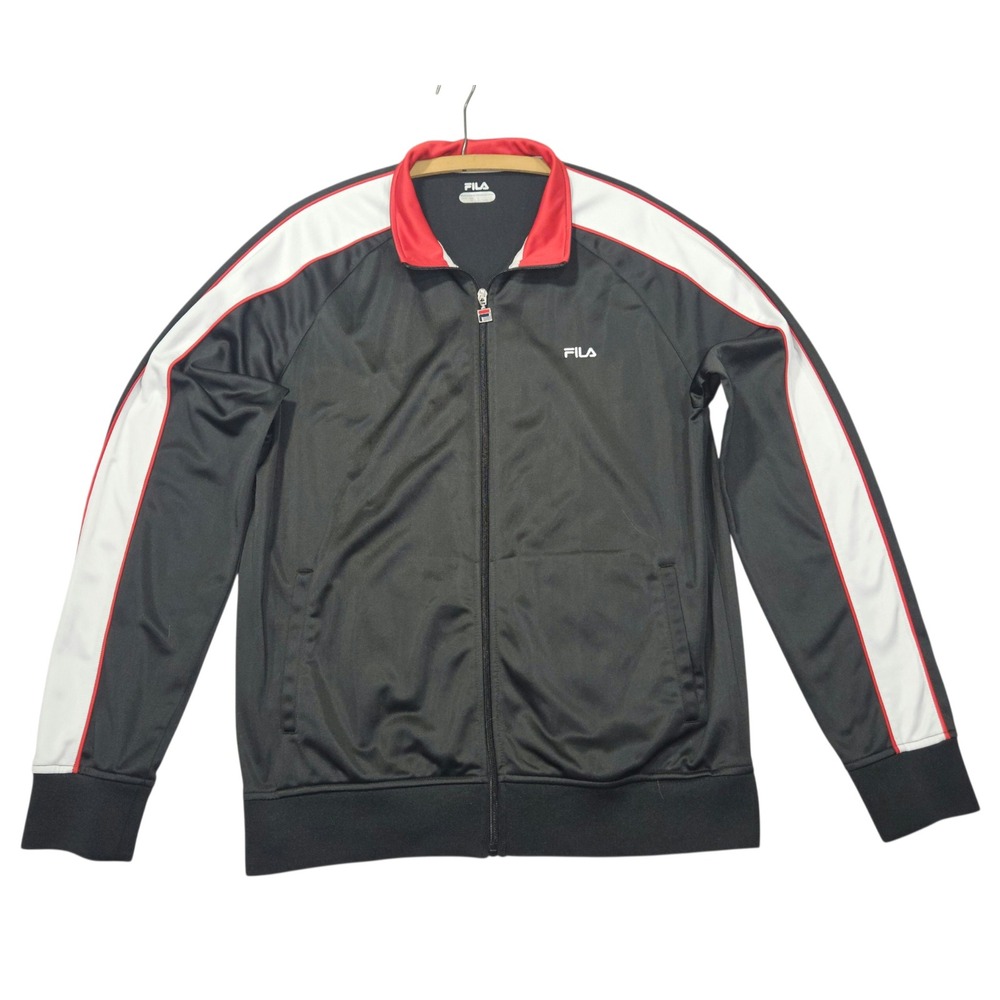 Fila Modern Full Zip Track Jacket Black Red White Stripe Sz L